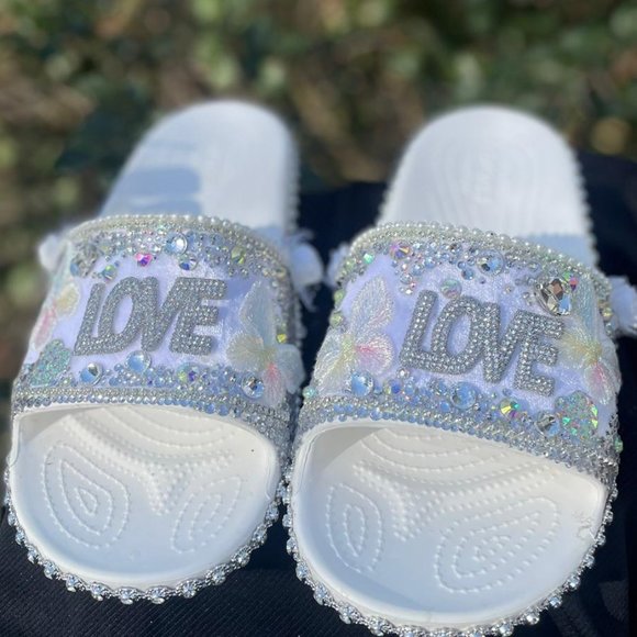 Bridal LOVE CROC Slides Blinged Bride - Picture 5 of 5
